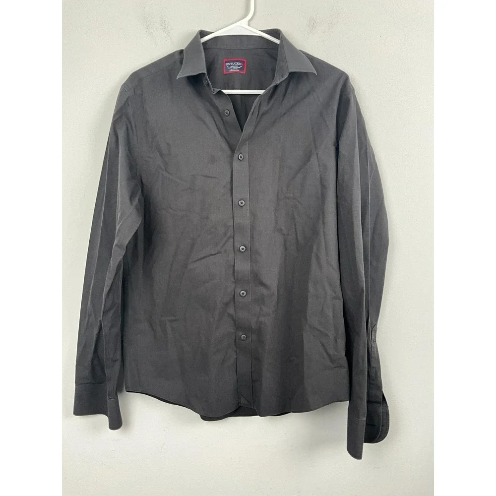 UNTUCKit Mens Black Stone Wrinkle-Free Slim Fit‎ Dress Shirt Size Medium